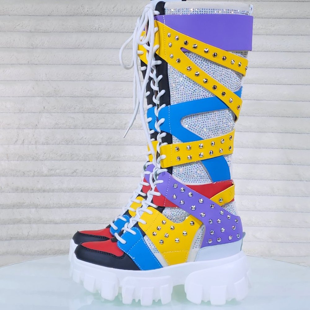 Wang Limited Edition Multi-color Wedge Platform Knee High Sneaker Boots - Picture 8 of 8